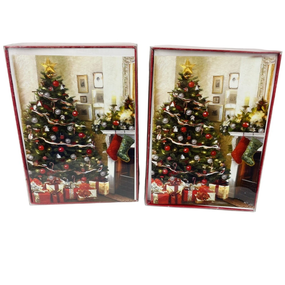 Paper Magic Group Christmas Cards 2 Boxes 32 Count Tree Fireplace Holiday 566352